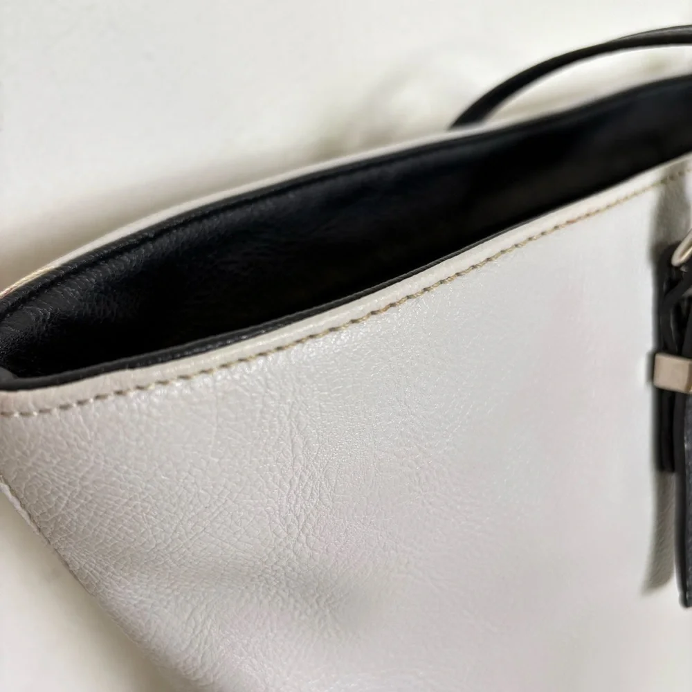 NINE WEST Vintage 90s Y2K faux leather light grey minimalist neutral tote bag - Picture 12 of 16